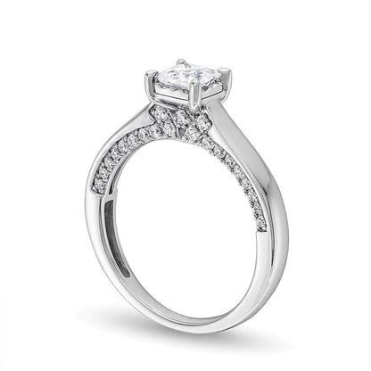 1.0 CT. Gesamtgewicht Solitär-Verlobungsring mit Diamanten im Princess- und Rundschliff in 14K Weißgold (I/I2)