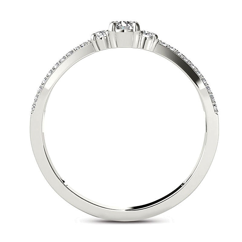 0.25 ct. Gesamtgewicht Diamant Dreistein Verlobungsring mit geteiltem Ring in 14K Weißgold