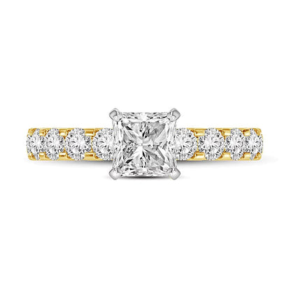 2.5 CT. TW Diamant-Verlobungsring im Princess- und Rundschliff in 14K Gelbgold (I/I2)