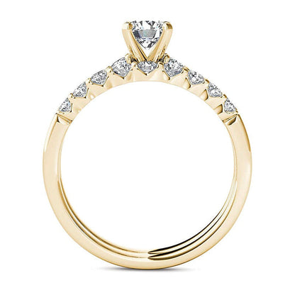 Diamant-Brautset mit runden weißen Diamanten in 14K Gelbgold