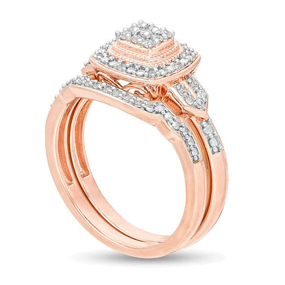 Braut-Set für Damen mit weißen Diamanten im Kissenschliff und Rundschliff, 14K Roségold