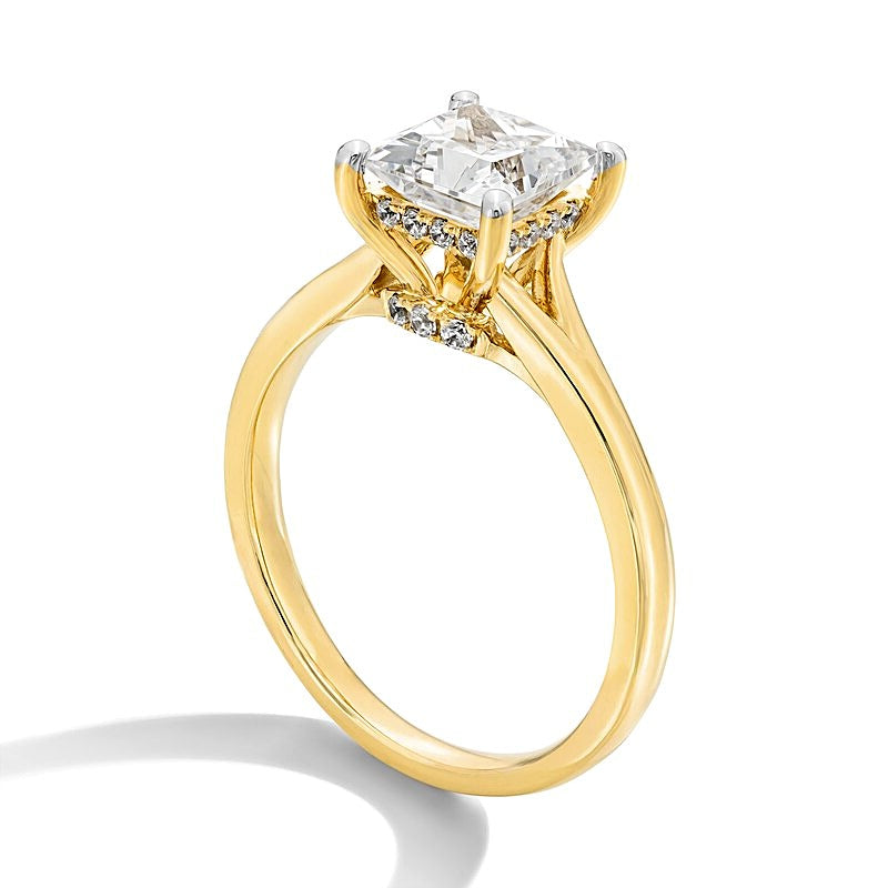 2.0 ct. Gesamtgewicht Solitär-Verlobungsring mit Labordiamant im Princess-Schliff und Split-Shank in 14K Gelbgold (F/VS2)