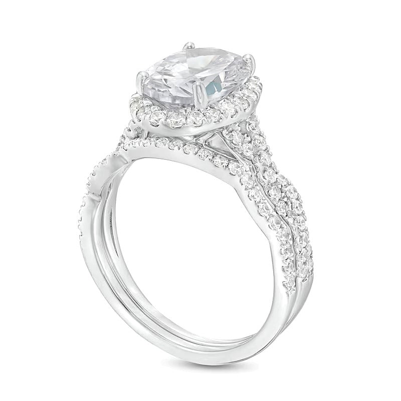 2,63 ct. Gesamtgewicht Braut-Set mit ovalem Labordiamant und gedrehter Schiene in 14K Weißgold (I/SI2)