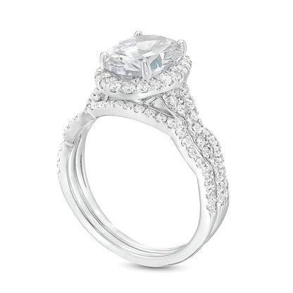 2,63 ct. Gesamtgewicht Braut-Set mit ovalem Labordiamant und gedrehter Schiene in 14K Weißgold (I/SI2)