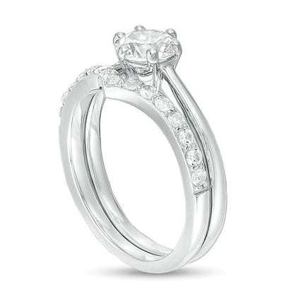 6,0 mm Braut-Set mit im Labor gezüchtetem weißem Saphir, rund, in rhodiniertem Sterlingsilber