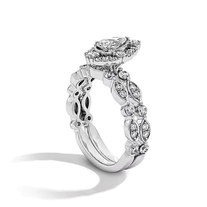Braut-Set mit tropfenförmigem Labordiamant 1.33 ct. Gesamtgewicht in 14K Weißgold (F/VS2)