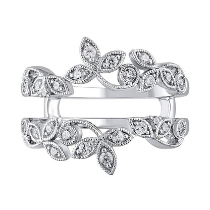 0.33 ct. Gesamtgewicht Diamant-Ring im Vintage-Stil mit Ranken-Motiv in 14K Weißgold