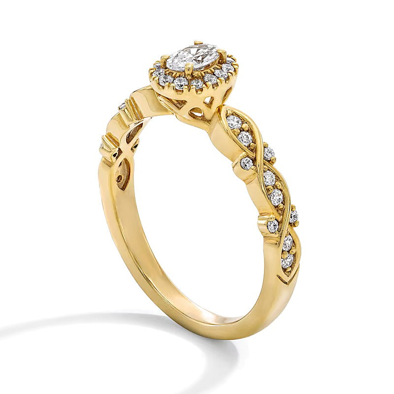 0.5 CT. Gesamtgewicht Freundschaftsring mit ovalem Labordiamant und Halo in 10K Gelbgold (F/SI2)