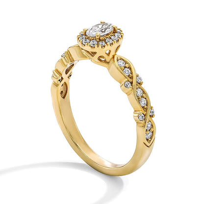 0.5 CT. Gesamtgewicht Freundschaftsring mit ovalem Labordiamant und Halo in 10K Gelbgold (F/SI2)