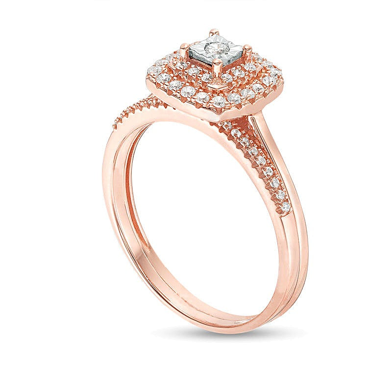 0.25 ct. Gesamtgewicht Diamant-Brautset mit doppeltem Kissenschliff-Rahmen in 10K Roségold