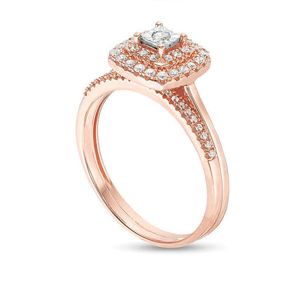 0.25 ct. Gesamtgewicht Diamant-Brautset mit doppeltem Kissenschliff-Rahmen in 10K Roségold