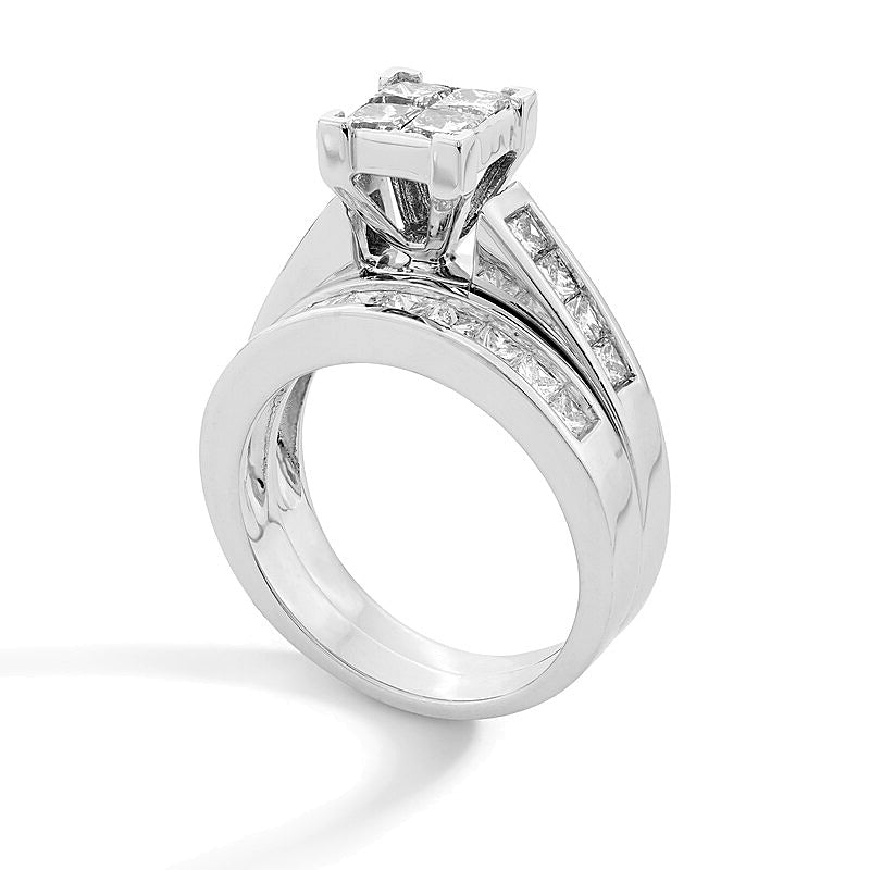 2.0 ct. Gesamtgewicht Quad Diamant-Brautset im Princess-Schliff in 14K Weißgold