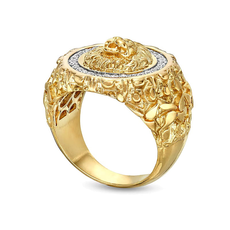 Ring mit Löwenkopf-Motiv und Diamanten 0,25 ct. Gesamtgewicht in 10K Gelbgold