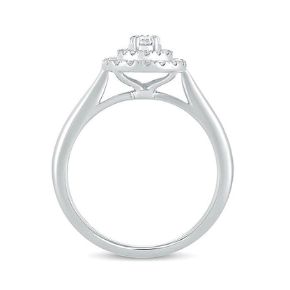 0,33 ct. Gesamtgewicht Komposit Verlobungsring mit ovalem Diamanten und doppeltem Rahmen in 10K Weißgold