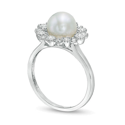 8,0mm Süßwasser-Zuchtperle und 0,38 ct. Gesamtgewicht Diamant Halo-Ring in 14K Weißgold