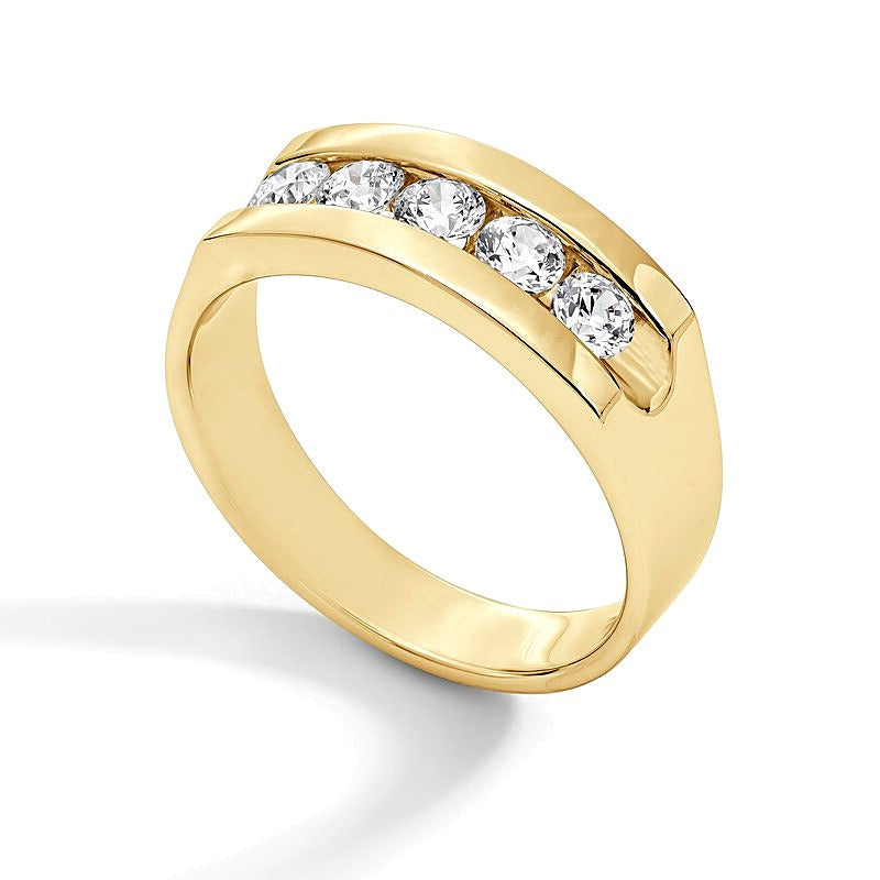 Memoire-Ring mit fünf Diamanten 1.0 ct. Gesamtgewicht, kanalgefasst, in 14K Gelbgold