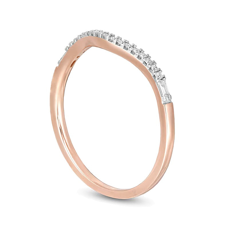 0.1 ct. Gesamtgewicht Diamant Memoire-Ring mit rundem und Baguette-Schliff in 10K Roségold