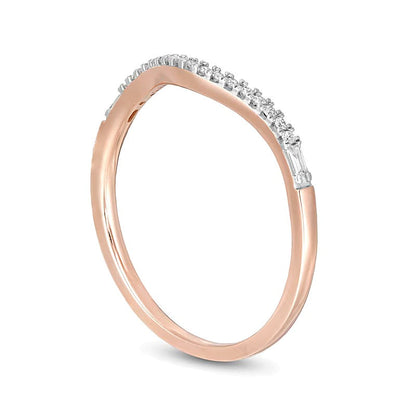 0.1 ct. Gesamtgewicht Diamant Memoire-Ring mit rundem und Baguette-Schliff in 10K Roségold