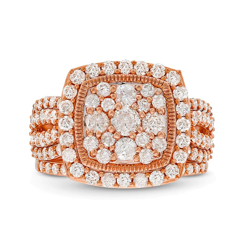 2.0 ct. Gesamtgewicht Brautset mit weißen Diamanten im Kissenschliff und rund, Vintage-Stil, in 10K Roségold