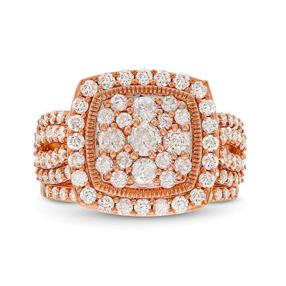 2.0 ct. Gesamtgewicht Brautset mit weißen Diamanten im Kissenschliff und rund, Vintage-Stil, in 10K Roségold