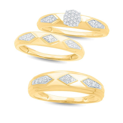 Ehering mit Diamant-Besatz im geometrischen Retro-Stil in 10K Gelbgold