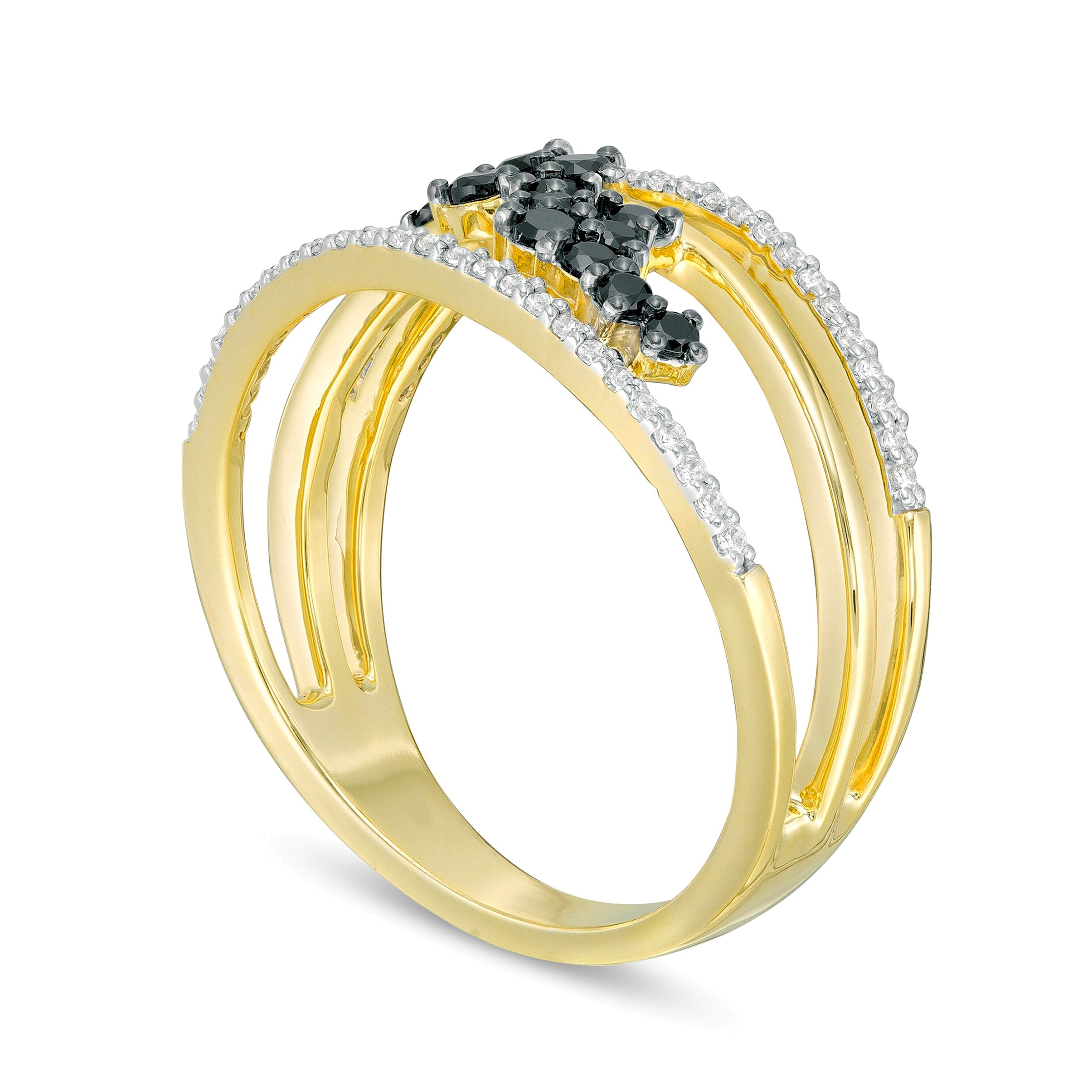 0.38 ct. Gesamtgewicht behandelter schwarzer und weißer Diamant Scatter Orbit Ring in 10K Gelbgold