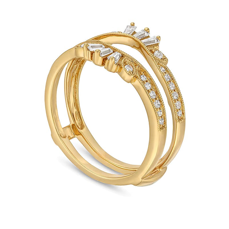 0.33 ct. Gesamtgewicht Ring im Vintage-Stil mit Baguette- und runden Diamanten in 14K Gelbgold