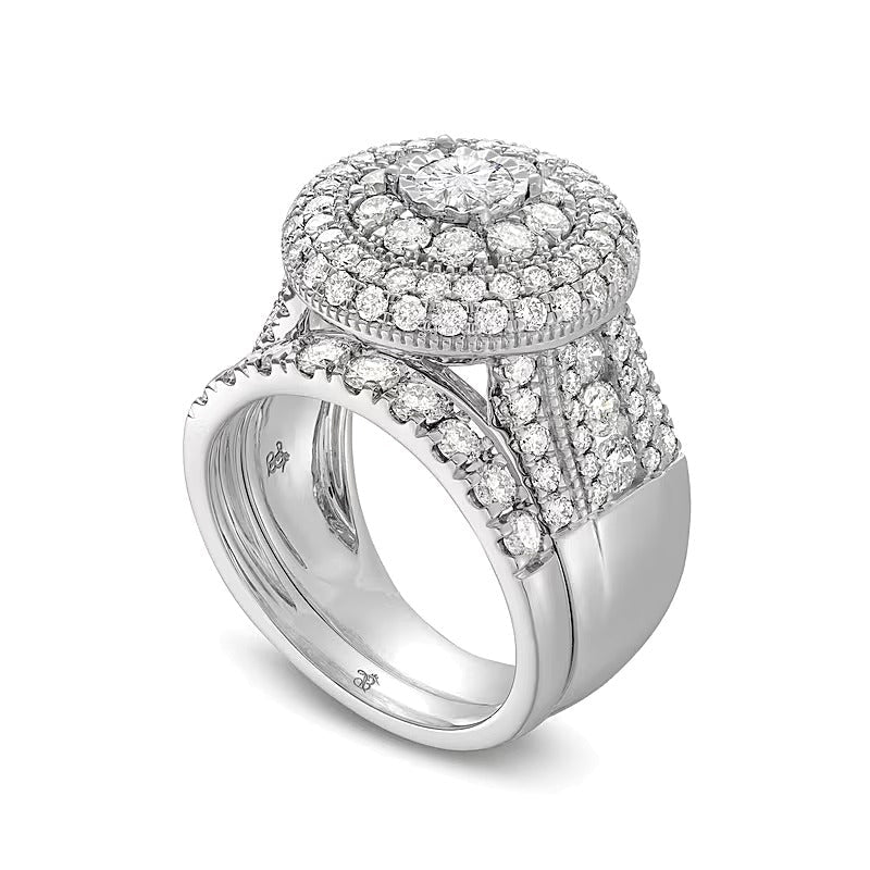 Braut-Set mit weißen Diamanten, mehrreihig, 2.88 ct. Gesamtgewicht, in 10K Weißgold