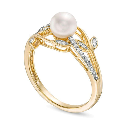 6,0mm Süßwasser-Zuchtperle und Diamant-Ring Vines 0,05 ct. Gesamtgewicht in 10K Gelbgold