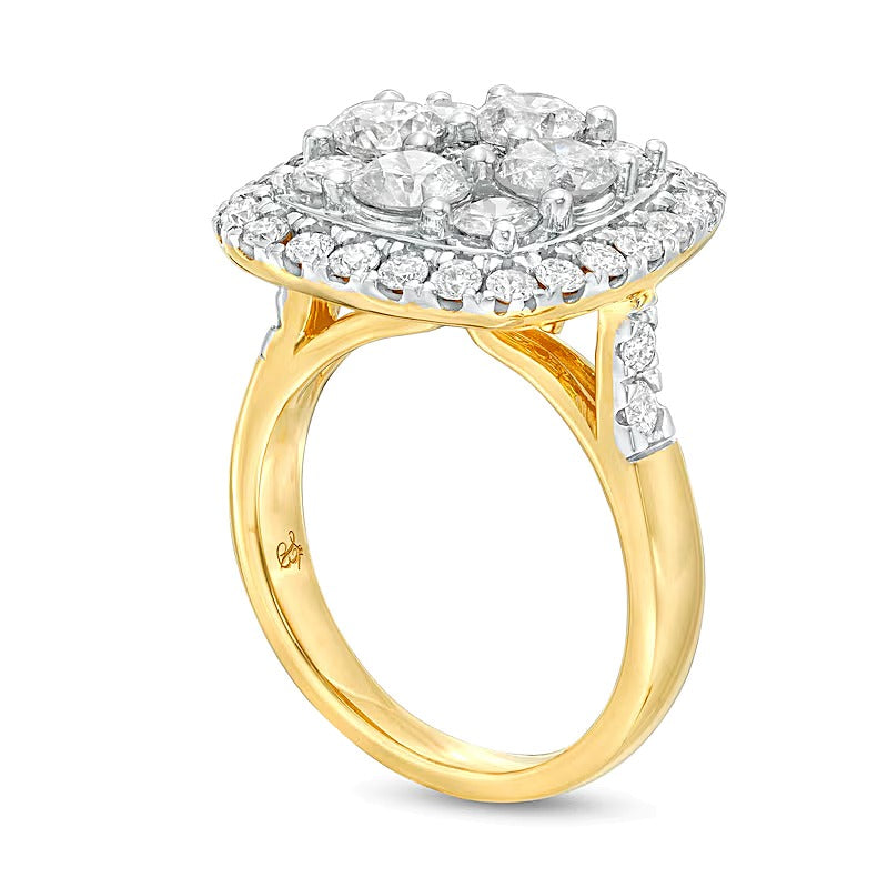 3.17 ct. Gesamtgewicht Multi-Diamant-Ring mit Diamanten im Kissenschliff und Rundschliff in 14K Gelbgold