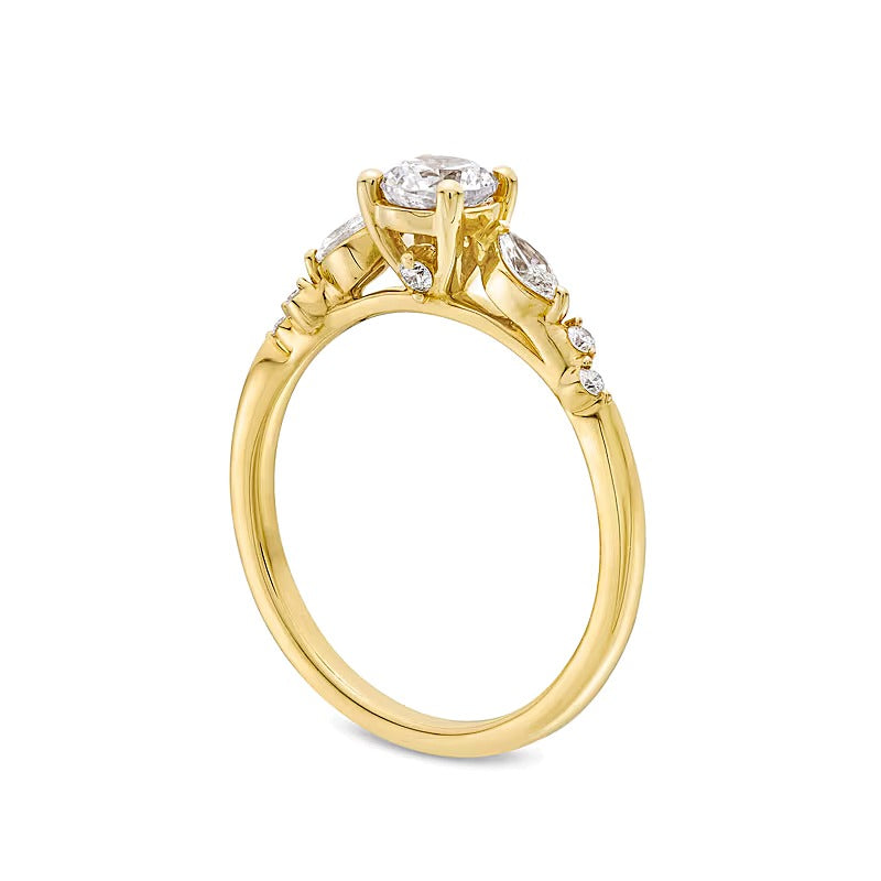 0.63 ct. Gesamtgewicht Verlobungsring mit Diamanten in Marquise und rund in 14K Gelbgold