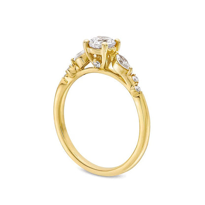 0.63 ct. Gesamtgewicht Verlobungsring mit Diamanten in Marquise und rund in 14K Gelbgold
