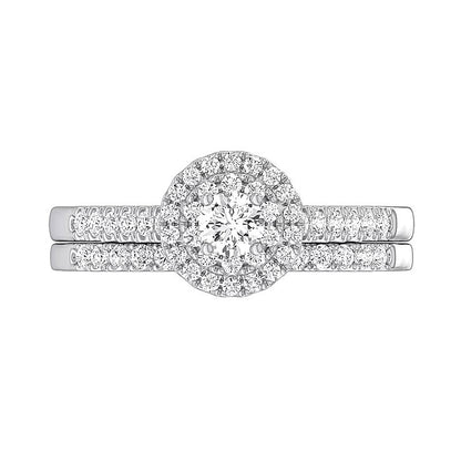 0,5 ct. Gesamtgewicht Diamant-Brautset mit doppeltem Halo in rhodiniertem Sterlingsilber