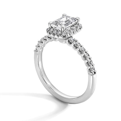 1.5 CT. Gesamtgewicht Halo-Ring mit Labordiamant im Smaragdschliff in 14K Weißgold (F/SI2)
