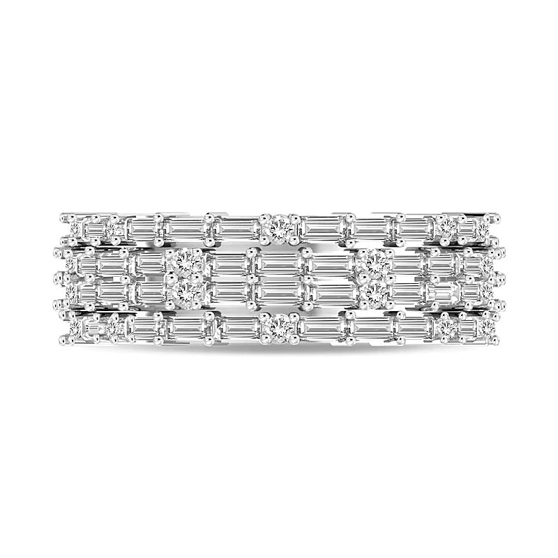 1.0 CT. TW Ring mit Diamanten im Baguette-Schliff mehrreihig quer in 14K Weißgold