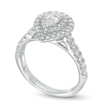Halo-Verlobungsring mit tropfenförmigem Diamant 1.0 ct. Gesamtgewicht in 14K Weißgold