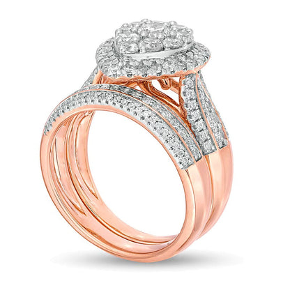 Braut-Set mit Diamanten in Tropfen- und Rundschliff 1.5 ct. Gesamtgewicht in 10K Roségold