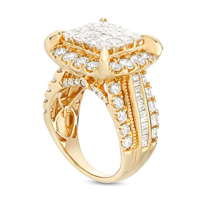 4.0 ct. Gesamtgewicht Verlobungsring mit mehreren Diamanten im Princess-Schliff, mehrreihig, in 14K Gelbgold