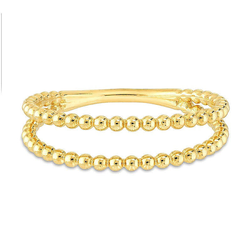 Fashion-Ring mit doppelreihigem Perlbesatz und offener Ringschiene in 14K Gelbgold