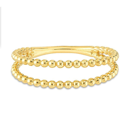 Fashion-Ring mit doppelreihigem Perlbesatz und offener Ringschiene in 14K Gelbgold