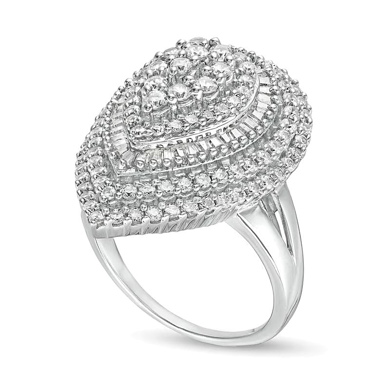 2.0 ct. Gesamtgewicht Diamant-Ring im Komposit-Design mit Baguette und rund, tropfenförmig, in 10K Weißgold