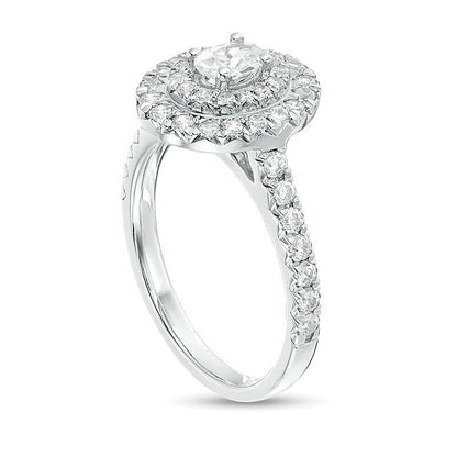 1.0 CT. TW Verlobungsring mit ovalen und runden Diamanten und Doppel-Halo in 14K Weißgold