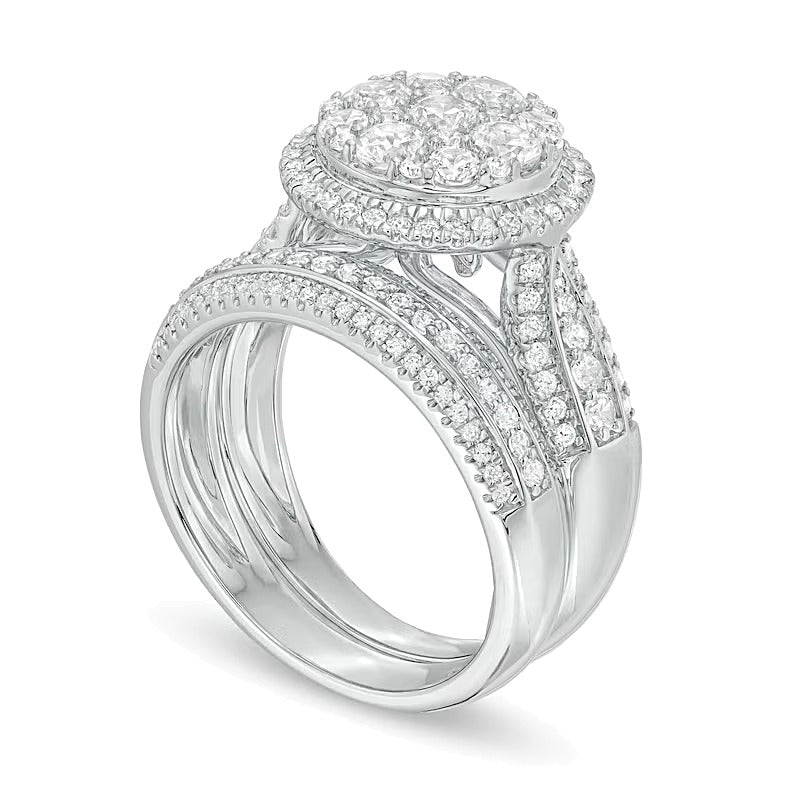 Braut-Set mit weißen Diamanten 1.5 ct. Gesamtgewicht mehrreihig in 10K Weißgold