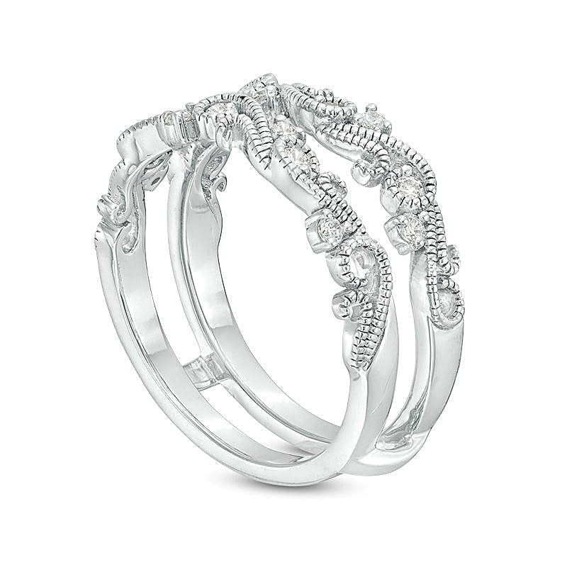 1/6.0 ct. Gesamtgewicht Diamant Ring mit Scroll-Filigranarbeit im Vintage-Stil, Solitär-Enhancer aus rhodiniertem Sterlingsilber