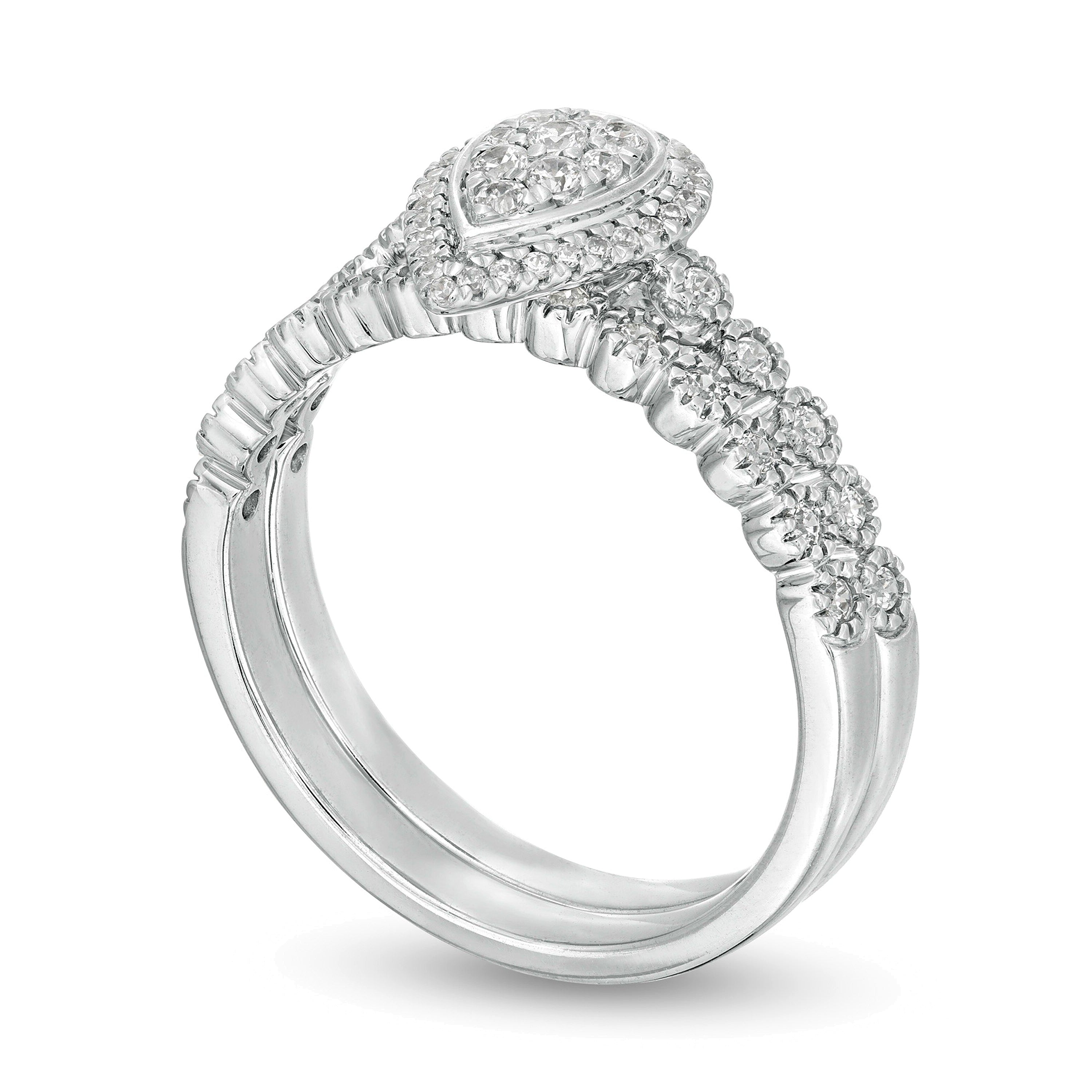 0.33 ct. Gesamtgewicht Komposit-Diamant Braut-Set tropfenförmig in 10K Weißgold