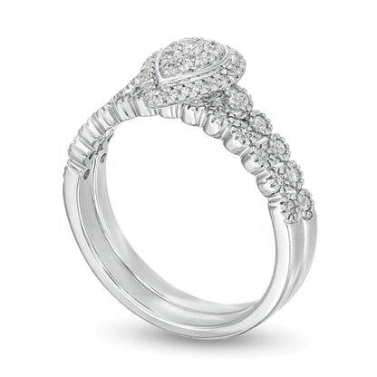 0.33 ct. Gesamtgewicht Komposit-Diamant Braut-Set tropfenförmig in 10K Weißgold