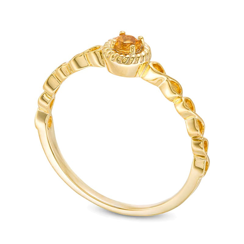 Freundschaftsring mit rundem Citrin Solitär 2,9mm und Rope-Fassung mit Infinity-Ringschiene in 10K Gelbgold
