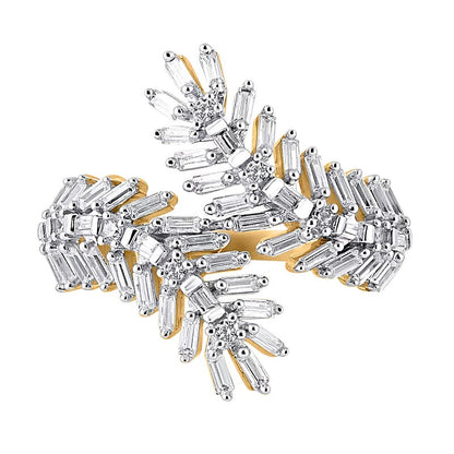 0,75 ct. Gesamtgewicht Blätter-Wickelring mit Baguette-Diamanten in 10K Gelbgold
