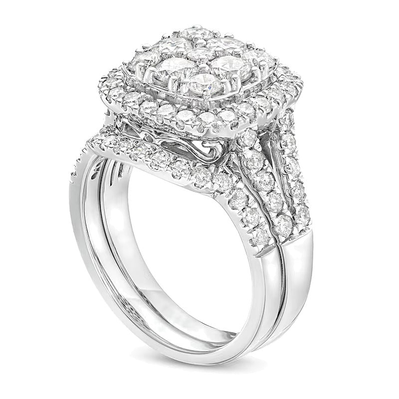 Braut-Set mit Diamanten im Kissenschliff und rundem Schliff, 2.25 ct. Gesamtgewicht, in 14K Weißgold