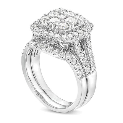 Braut-Set mit Diamanten im Kissenschliff und rundem Schliff, 2.25 ct. Gesamtgewicht, in 14K Weißgold